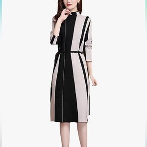 Striped Colorblocked Wool Knit Dress